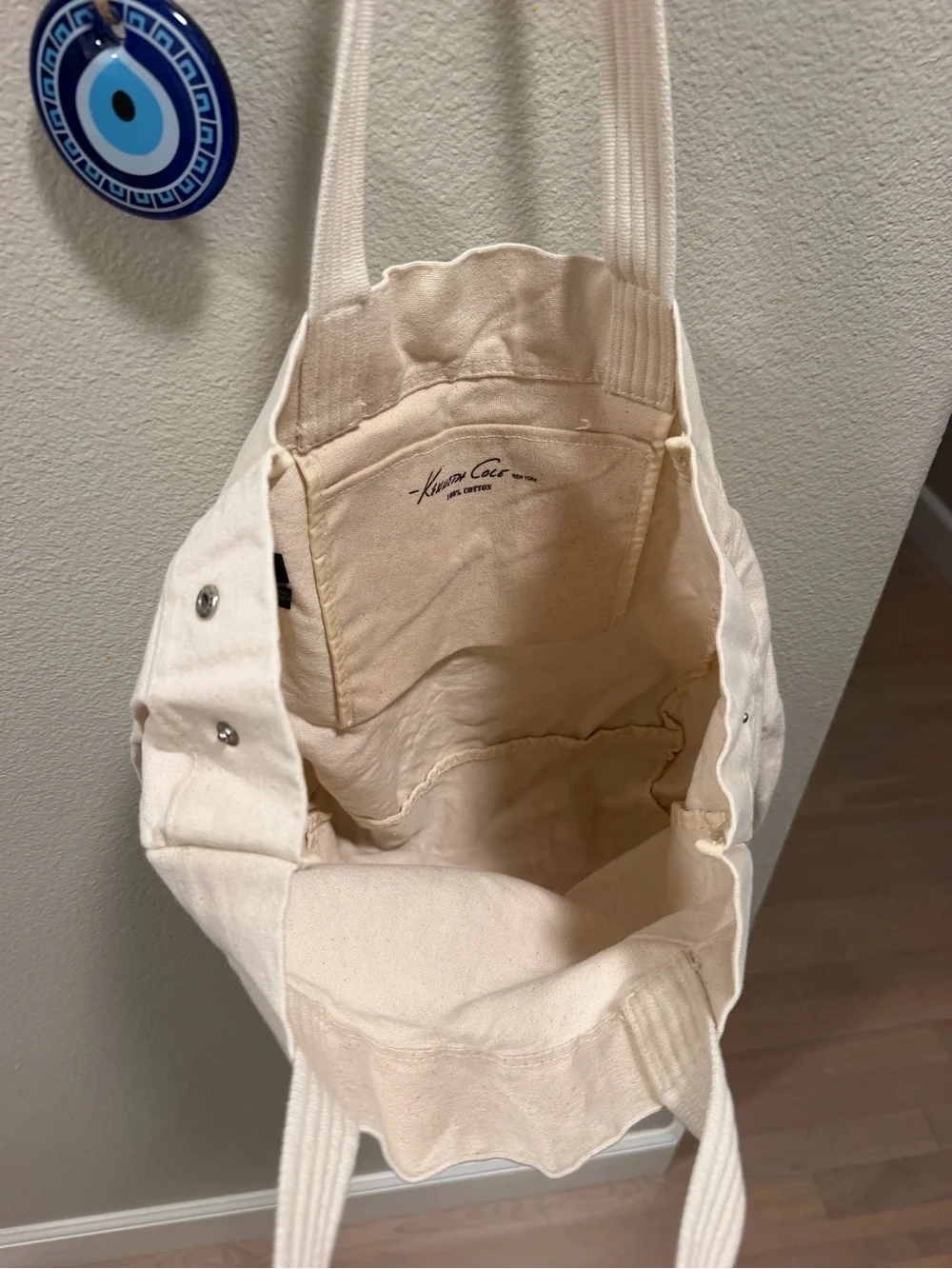 Kenneth Cole Canvas Tote Bag with 'USE ME' Print - Cream. No longer made.